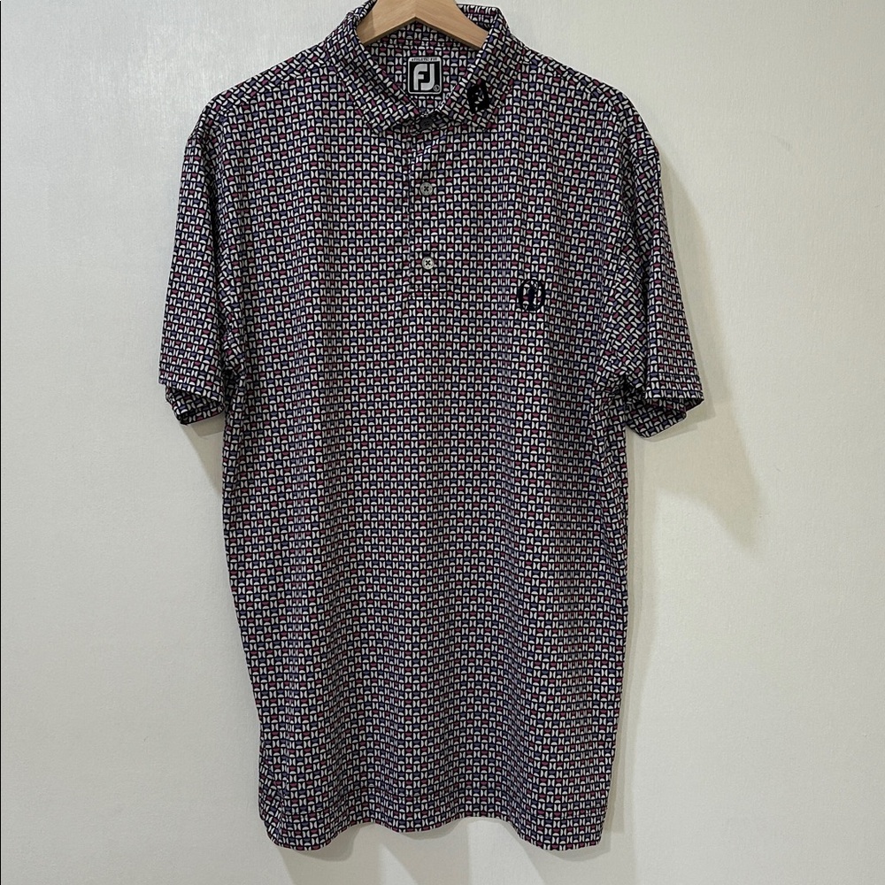 FOOTJOY MENS LISLE DOT GEO PRINT GOLF POLO SHIRT SZ LG